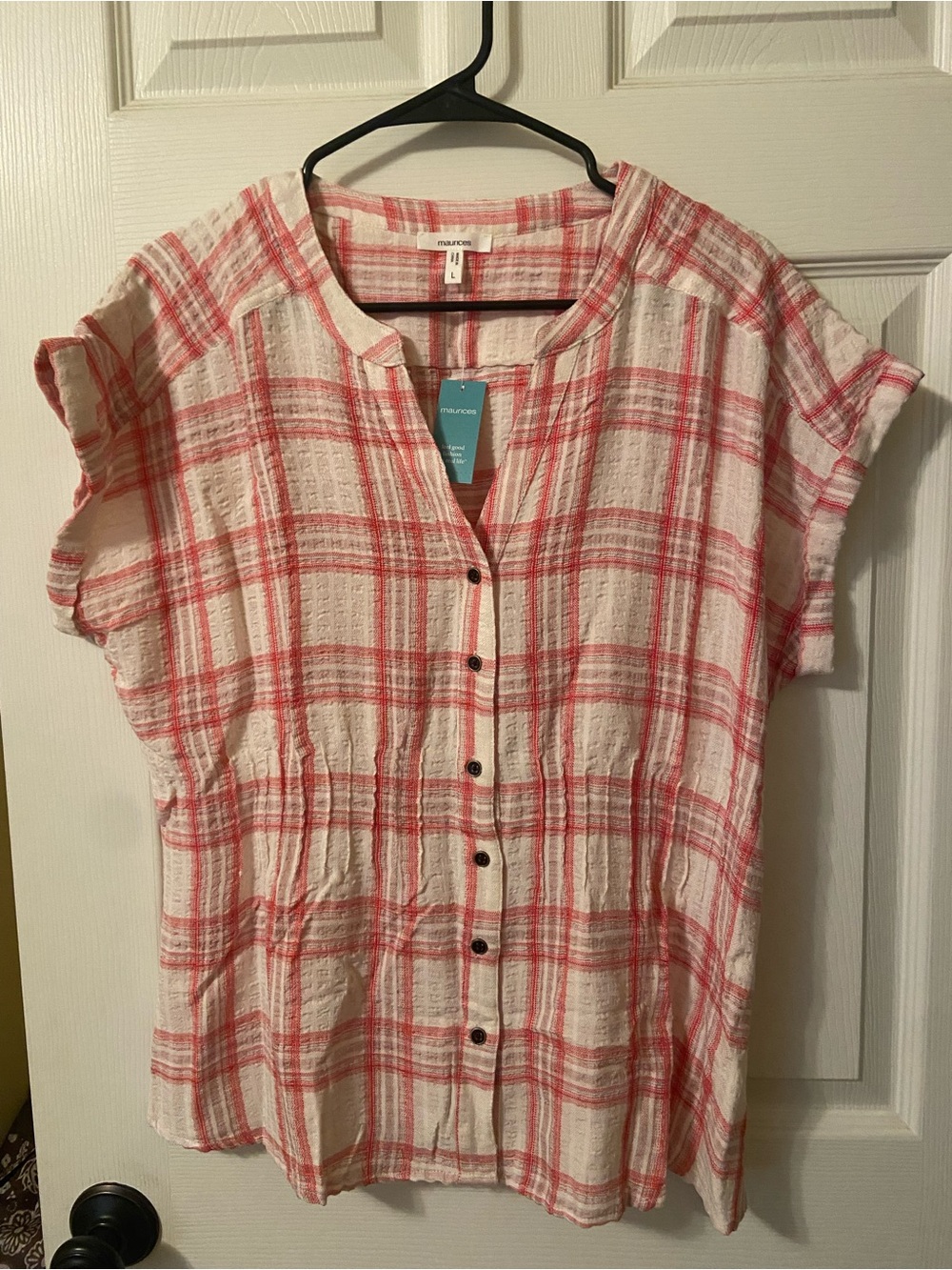 Maurices Pucker Plaid Dolman Button Down shirt (Large) - new!